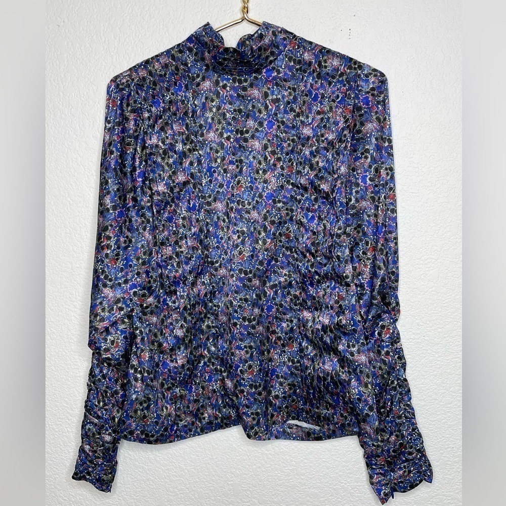 Hunter Bell blouse pleated NWT sz M high neck long sleeve
